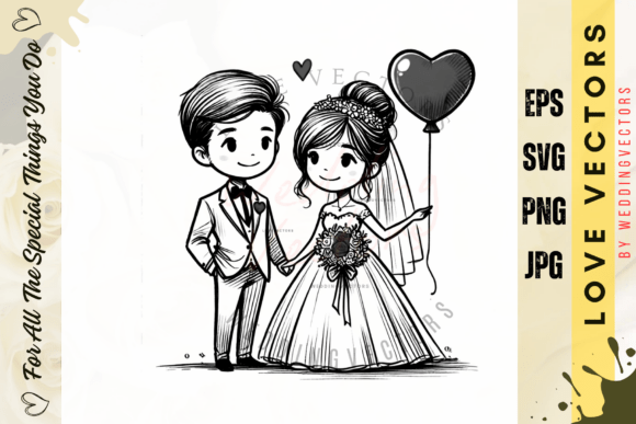 C3916: Elegant Wedding Couple and Love Vectors