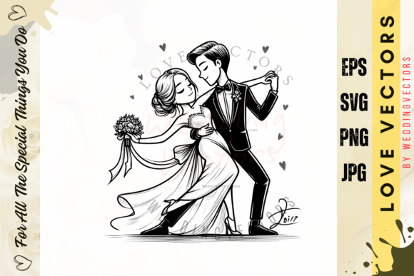 C3975: Romantic Wedding Couple & Love Vectors