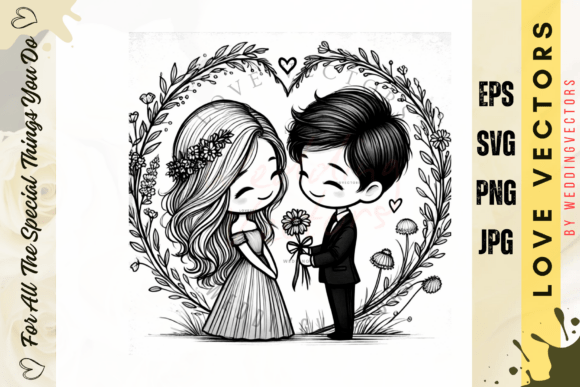 C402: Elegant Wedding Couple & Love Vectors