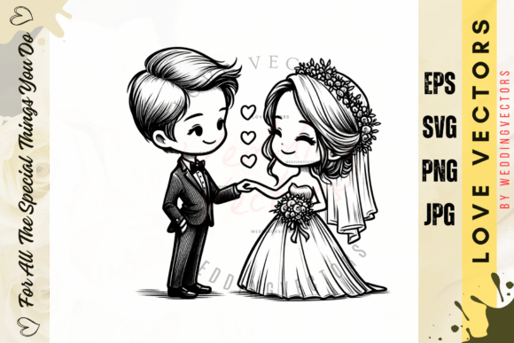 Elegant Line Art: Wedding Couple and Love Vectors