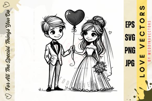 Elegant Wedding Couple & Love Vectors: Design Asset C4137
