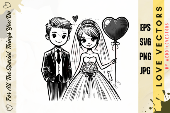 Elegant Wedding Couple Vectors: C4014 Design Asset