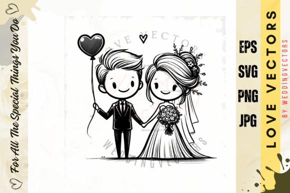 Elevate Romance Design with Wedding Couple and Love Vectors - C3896