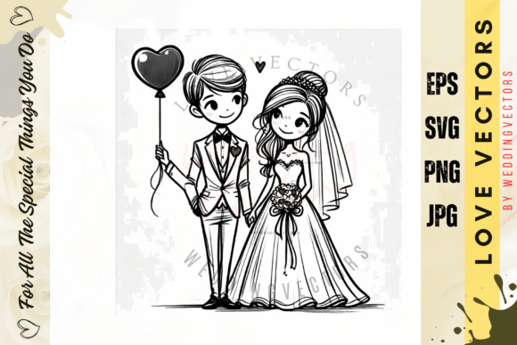 Elevate Romantic Design with Wedding Couple and Love Vectors - C3884