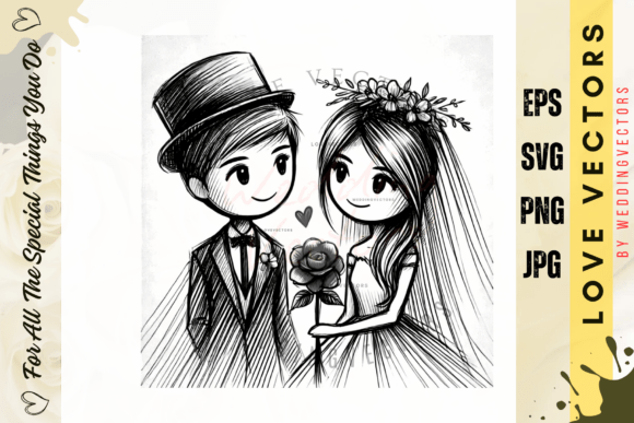 Elevate Romantic Designs with Wedding Couple and Love Vectors - C396